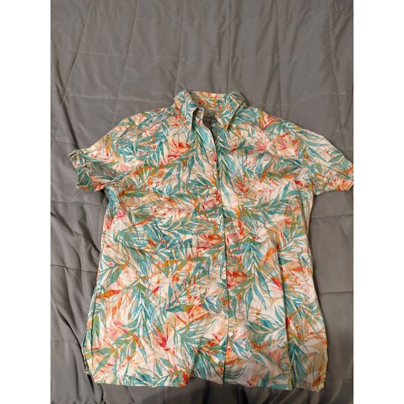 Chicos Tropical Print Button-Down Short Sleeve Shirt Womens Size 1 Multicolor Li - Picture 1 of 3